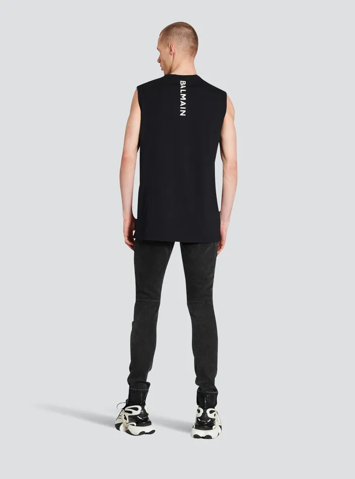 Balmain TShirts Mens Cotton TShirt With Balmain Logo Print Black Balmain TShirts Mens Cotton TShirt With Balmain Logo Print Black