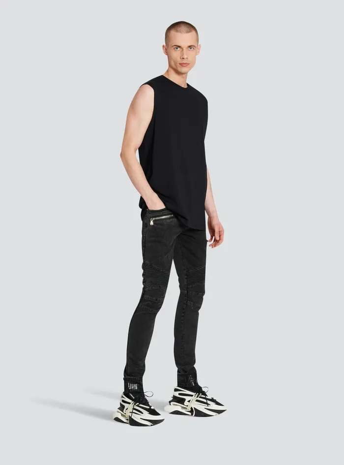 Balmain TShirts Mens Cotton TShirt With Balmain Logo Print Black Balmain TShirts Mens Cotton TShirt With Balmain Logo Print Black