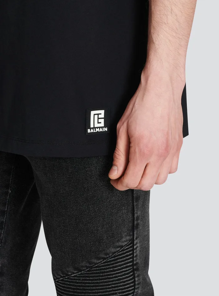 Balmain TShirts Mens Cotton TShirt With Balmain Logo Print Black Balmain TShirts Mens Cotton TShirt With Balmain Logo Print Black