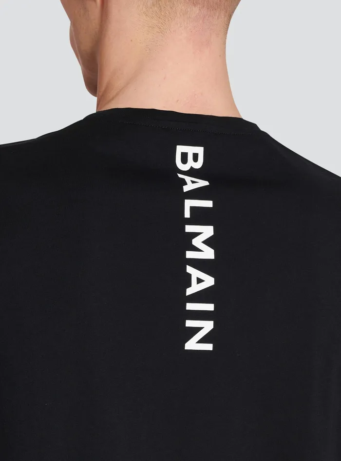 Balmain TShirts Mens Cotton TShirt With Balmain Logo Print Black Balmain TShirts Mens Cotton TShirt With Balmain Logo Print Black