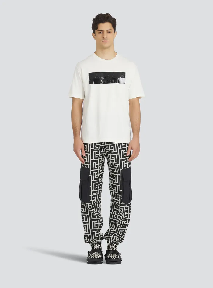 Balmain TShirts Mens Cotton TShirt With Balmain Logo Print White Balmain TShirts Mens Cotton TShirt With Balmain Logo Print White