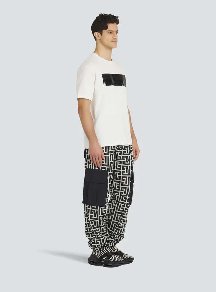 Balmain TShirts Mens Cotton TShirt With Balmain Logo Print White Balmain TShirts Mens Cotton TShirt With Balmain Logo Print White