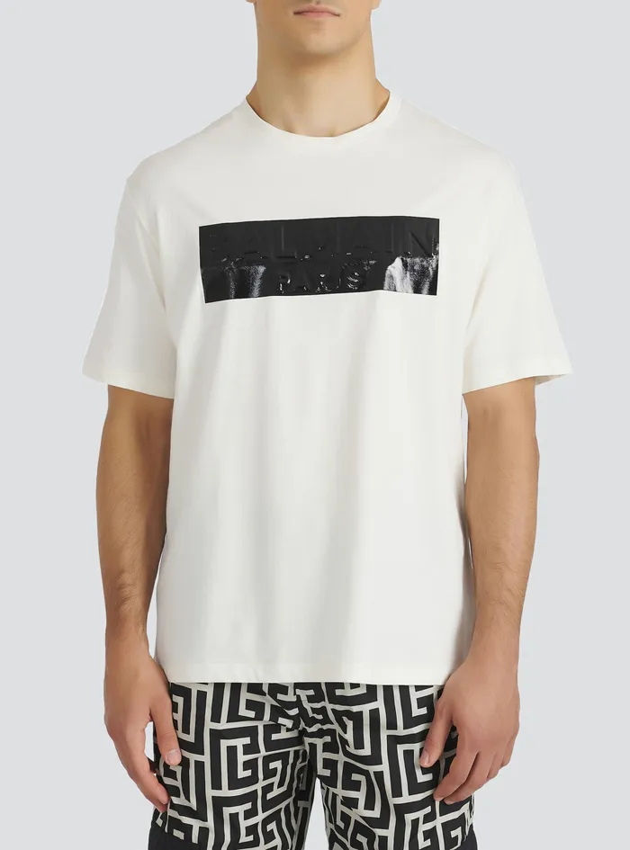 Balmain TShirts Mens Cotton TShirt With Balmain Logo Print White Balmain TShirts Mens Cotton TShirt With Balmain Logo Print White