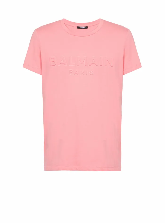 Balmain TShirts Mens Cotton TShirt With Embossed Balmain Paris Logo Pink