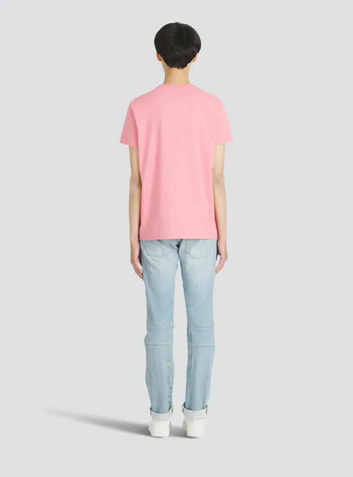 Balmain TShirts Mens Cotton TShirt With Embossed Balmain Paris Logo Pink Balmain TShirts Mens Cotton TShirt With Embossed Balmain Paris Logo Pink