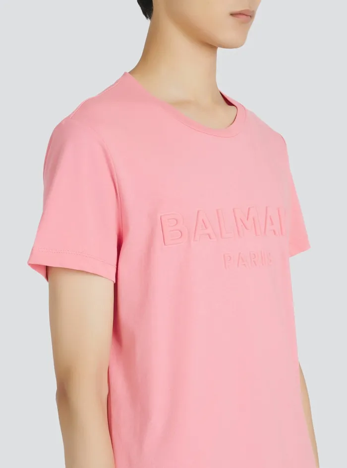 Balmain TShirts Mens Cotton TShirt With Embossed Balmain Paris Logo Pink Balmain TShirts Mens Cotton TShirt With Embossed Balmain Paris Logo Pink