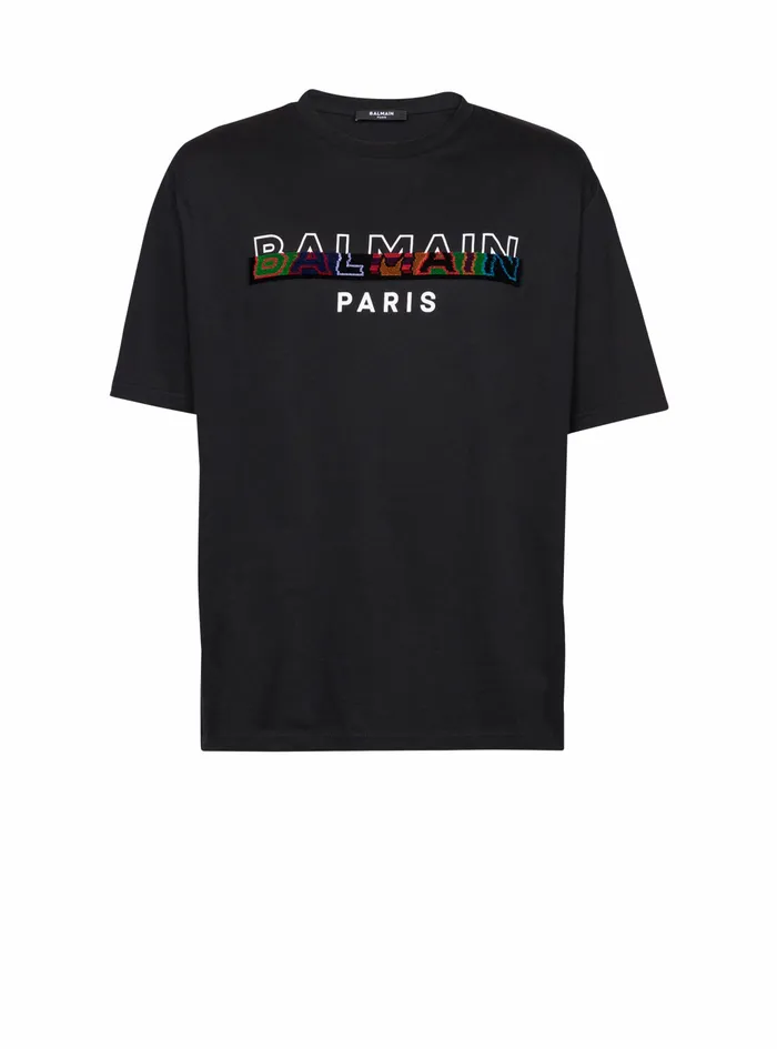 Balmain TShirts Mens EcoDesigned Cotton TShirt With Balmain Logo Print Black