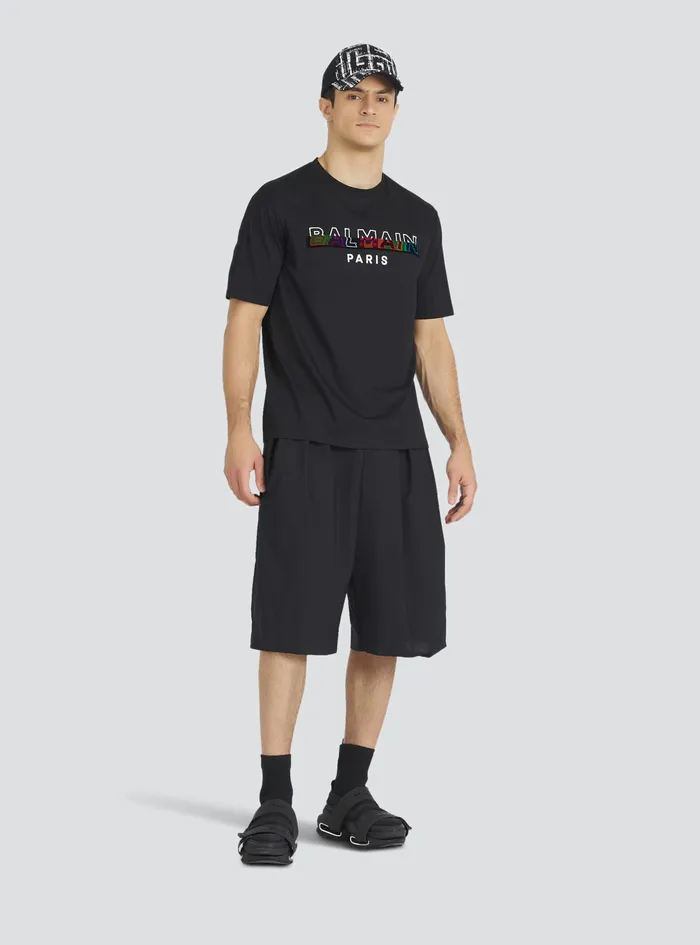 Balmain TShirts Mens EcoDesigned Cotton TShirt With Balmain Logo Print Black Balmain TShirts Mens EcoDesigned Cotton TShirt With Balmain Logo Print Black