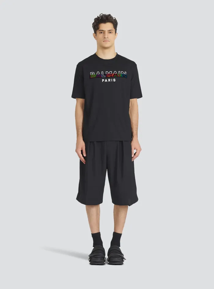 Balmain TShirts Mens EcoDesigned Cotton TShirt With Balmain Logo Print Black Balmain TShirts Mens EcoDesigned Cotton TShirt With Balmain Logo Print Black