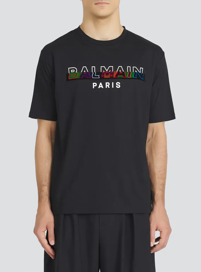 Balmain TShirts Mens EcoDesigned Cotton TShirt With Balmain Logo Print Black Balmain TShirts Mens EcoDesigned Cotton TShirt With Balmain Logo Print Black