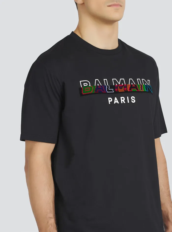Balmain TShirts Mens EcoDesigned Cotton TShirt With Balmain Logo Print Black Balmain TShirts Mens EcoDesigned Cotton TShirt With Balmain Logo Print Black