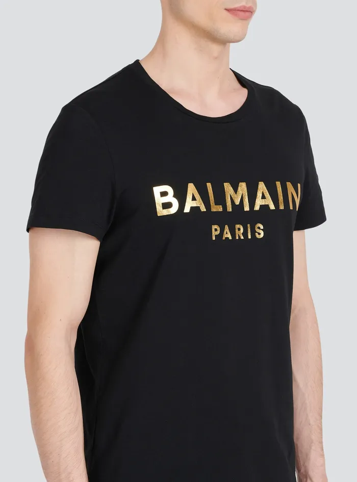 Balmain TShirts Mens EcoDesigned Cotton TShirt With Balmain Paris Logo Print Black Balmain TShirts Mens EcoDesigned Cotton TShirt With Balmain Paris Logo Print Black