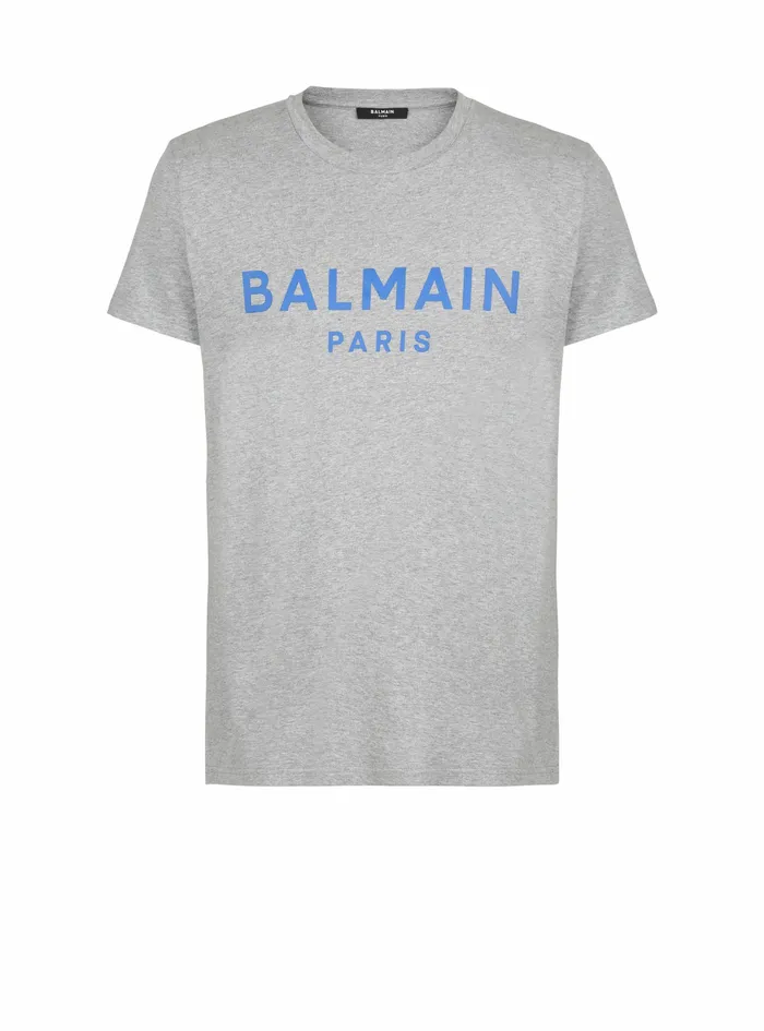 Balmain TShirts Mens Exclusive 8211 Cotton TShirt With Balmain Logo Print Grey Balmain TShirts Mens Exclusive 8211 Cotton TShirt With Balmain Logo Print Grey