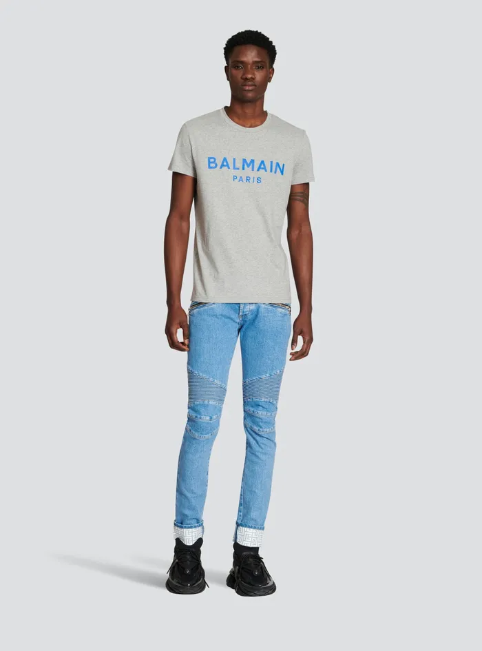Balmain TShirts Mens Exclusive 8211 Cotton TShirt With Balmain Logo Print Grey