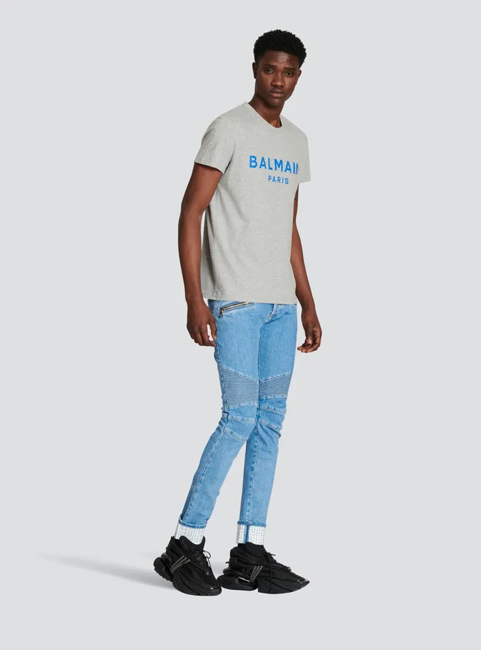 Balmain TShirts Mens Exclusive 8211 Cotton TShirt With Balmain Logo Print Grey