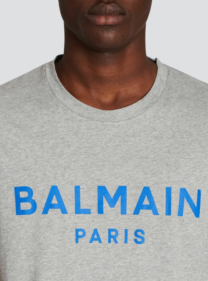 Balmain TShirts Mens Exclusive 8211 Cotton TShirt With Balmain Logo Print Grey
