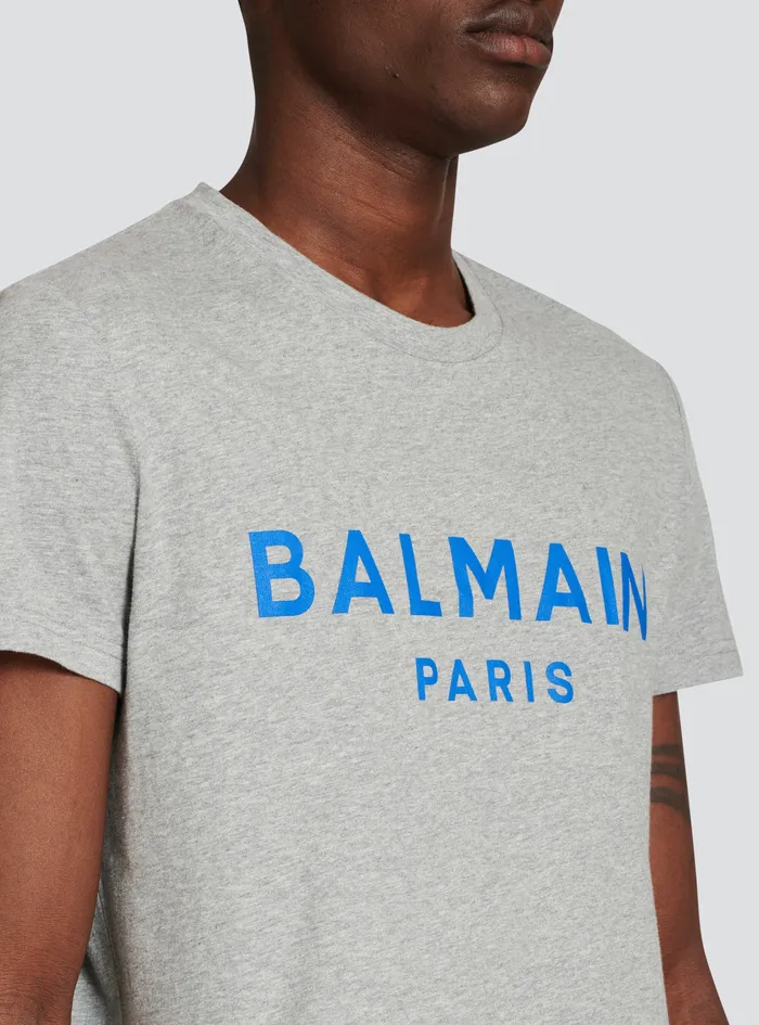 Balmain TShirts Mens Exclusive 8211 Cotton TShirt With Balmain Logo Print Grey