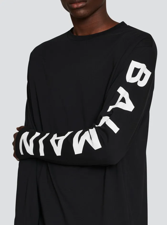 Balmain TShirts Mens LongSleeved Cotton TShirt With Balmain Signature On Sleeve Black Balmain TShirts Mens LongSleeved Cotton TShirt With Balmain Signature On Sleeve Black