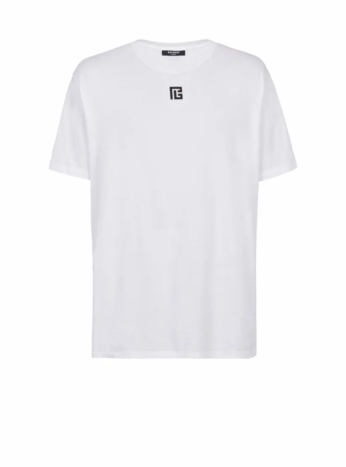Balmain TShirts Mens Oversized Cotton TShirt With Maxi Balmain Logo Print White Balmain TShirts Mens Oversized Cotton TShirt With Maxi Balmain Logo Print White