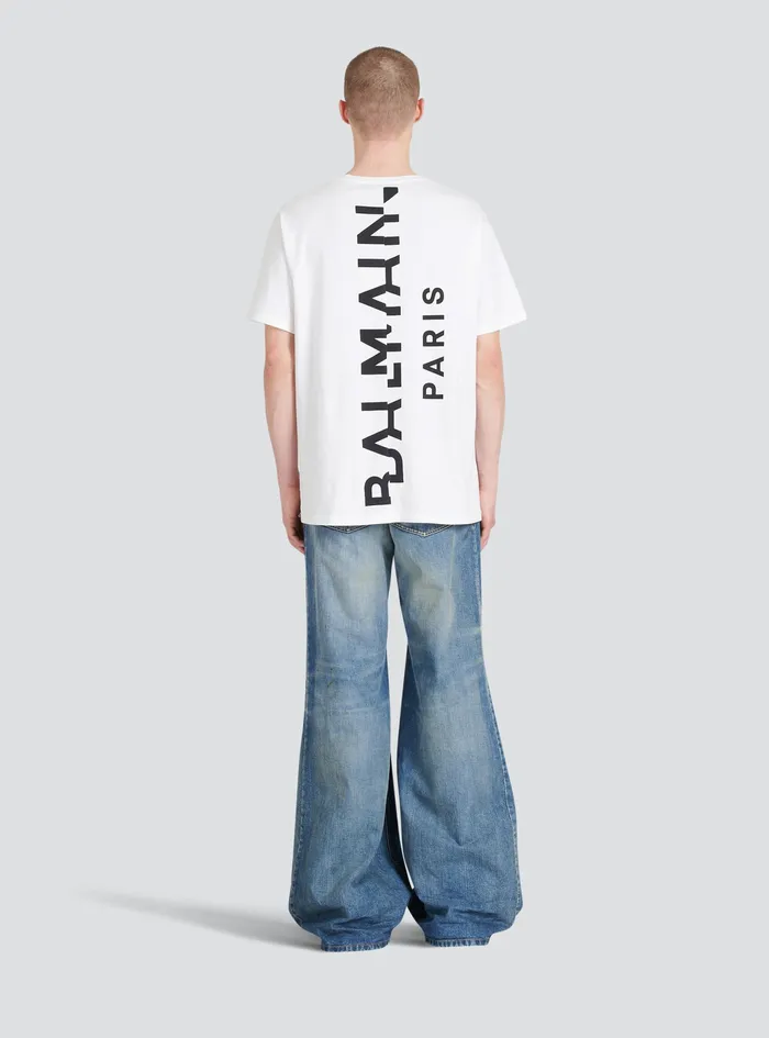 Balmain TShirts Mens Oversized Cotton TShirt With Maxi Balmain Logo Print White Balmain TShirts Mens Oversized Cotton TShirt With Maxi Balmain Logo Print White