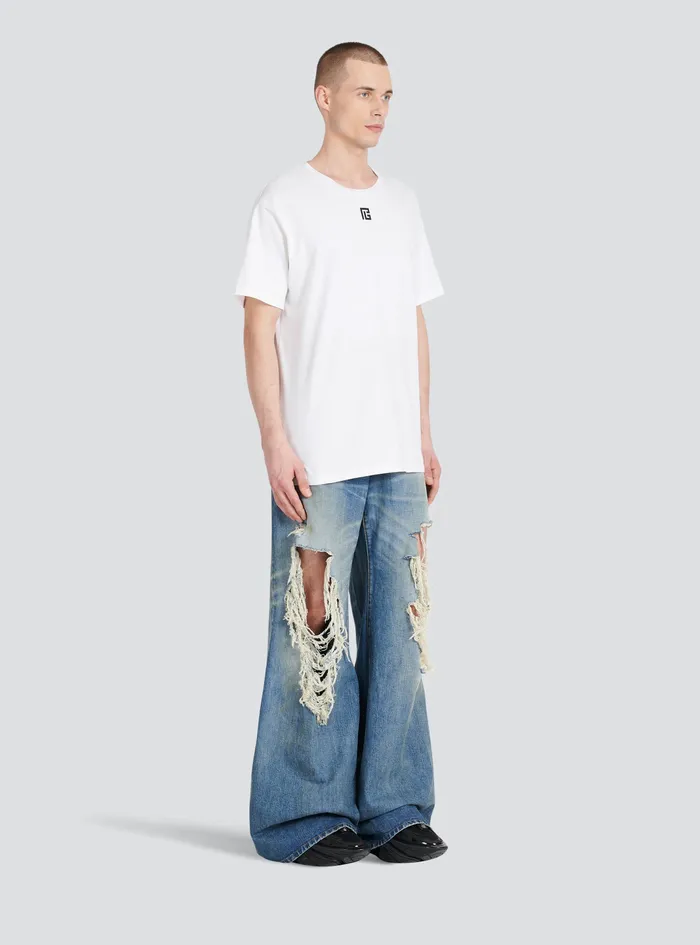 Balmain TShirts Mens Oversized Cotton TShirt With Maxi Balmain Logo Print White Balmain TShirts Mens Oversized Cotton TShirt With Maxi Balmain Logo Print White