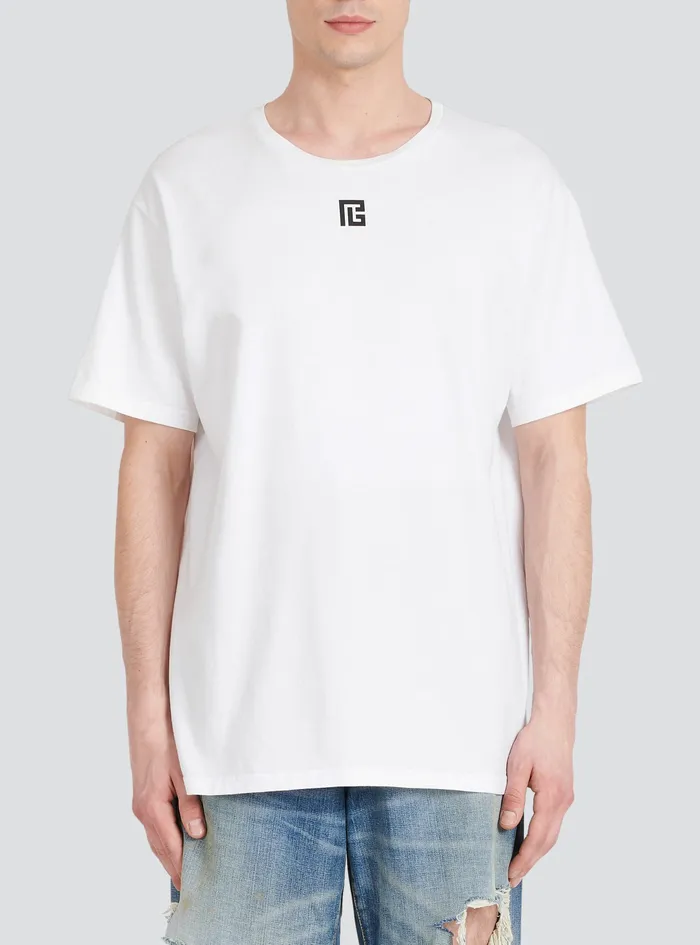 Balmain TShirts Mens Oversized Cotton TShirt With Maxi Balmain Logo Print White Balmain TShirts Mens Oversized Cotton TShirt With Maxi Balmain Logo Print White