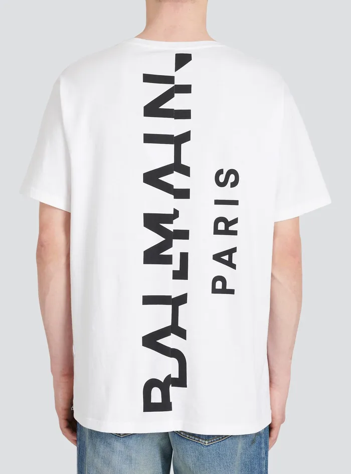 Balmain TShirts Mens Oversized Cotton TShirt With Maxi Balmain Logo Print White Balmain TShirts Mens Oversized Cotton TShirt With Maxi Balmain Logo Print White