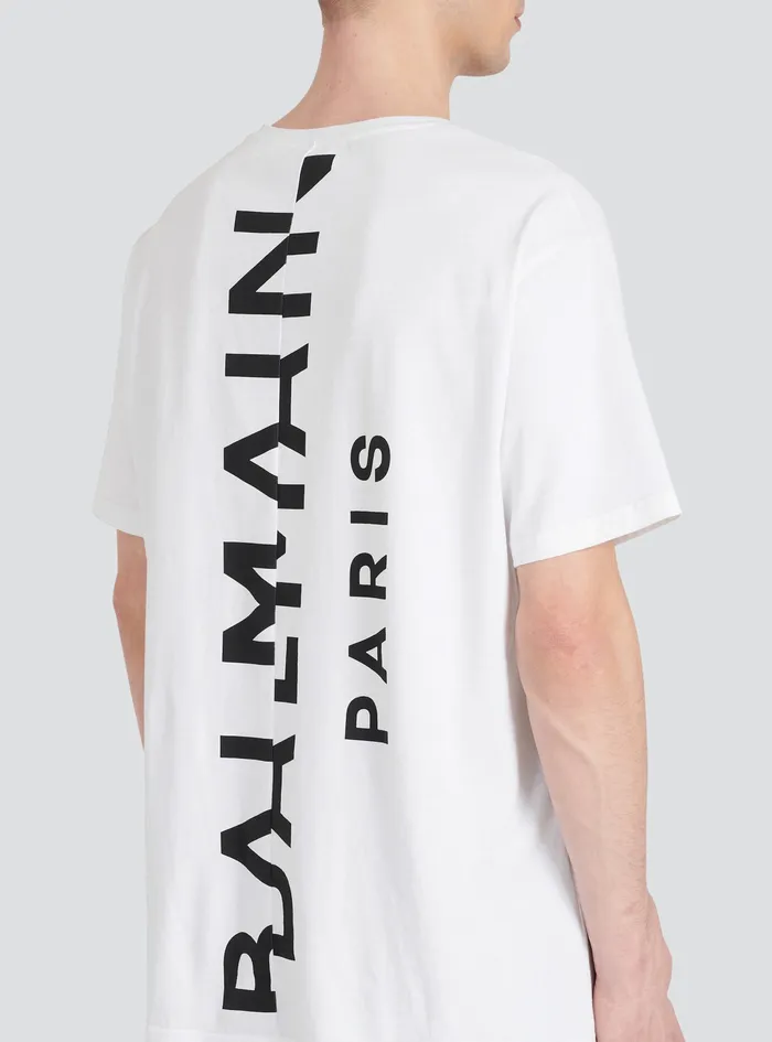 Balmain TShirts Mens Oversized Cotton TShirt With Maxi Balmain Logo Print White Balmain TShirts Mens Oversized Cotton TShirt With Maxi Balmain Logo Print White