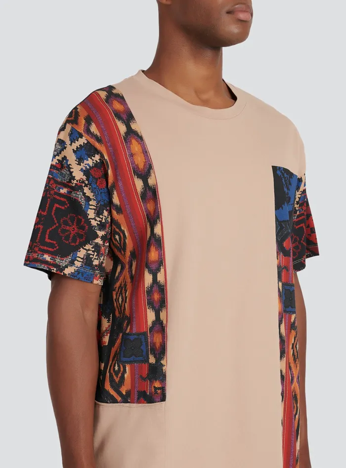 Balmain TShirts Mens Oversized Cotton TShirt With Multicolor Patchwork Print Beige Balmain TShirts Mens Oversized Cotton TShirt With Multicolor Patchwork Print Beige