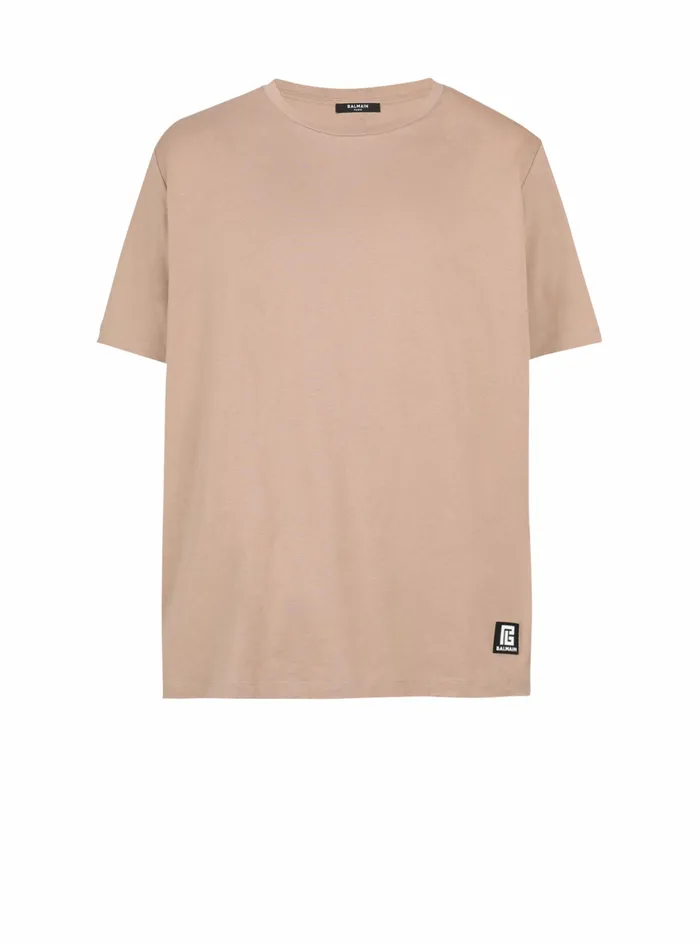Balmain TShirts Mens Oversized EcoDesigned Cotton TShirt With Balmain Logo Print Beige Balmain TShirts Mens Oversized EcoDesigned Cotton TShirt With Balmain Logo Print Beige
