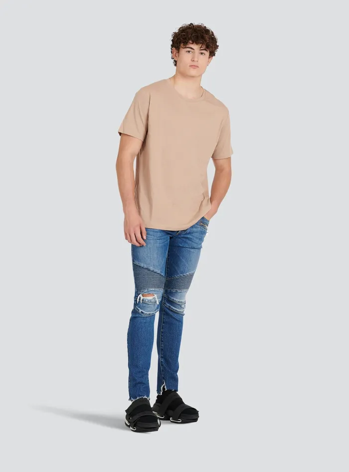 Balmain TShirts Mens Oversized EcoDesigned Cotton TShirt With Balmain Logo Print Beige Balmain TShirts Mens Oversized EcoDesigned Cotton TShirt With Balmain Logo Print Beige