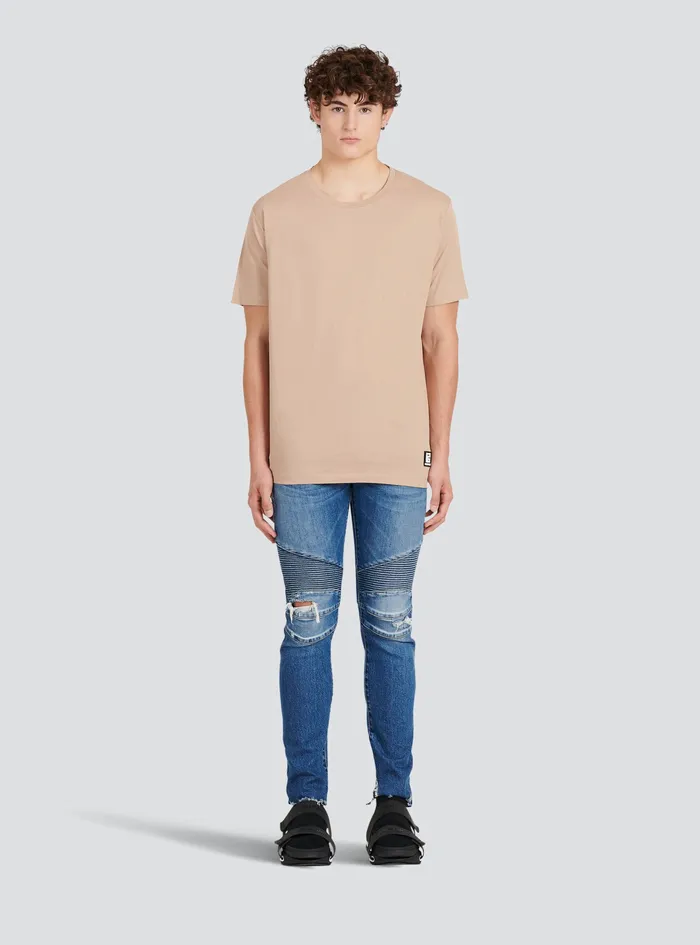 Balmain TShirts Mens Oversized EcoDesigned Cotton TShirt With Balmain Logo Print Beige Balmain TShirts Mens Oversized EcoDesigned Cotton TShirt With Balmain Logo Print Beige
