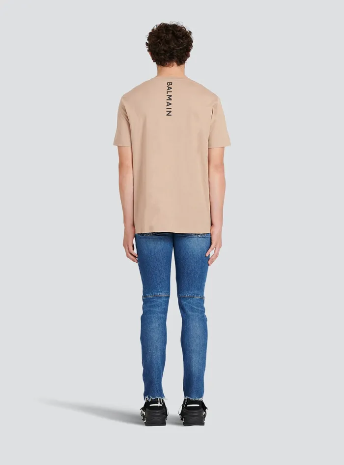 Balmain TShirts Mens Oversized EcoDesigned Cotton TShirt With Balmain Logo Print Beige Balmain TShirts Mens Oversized EcoDesigned Cotton TShirt With Balmain Logo Print Beige