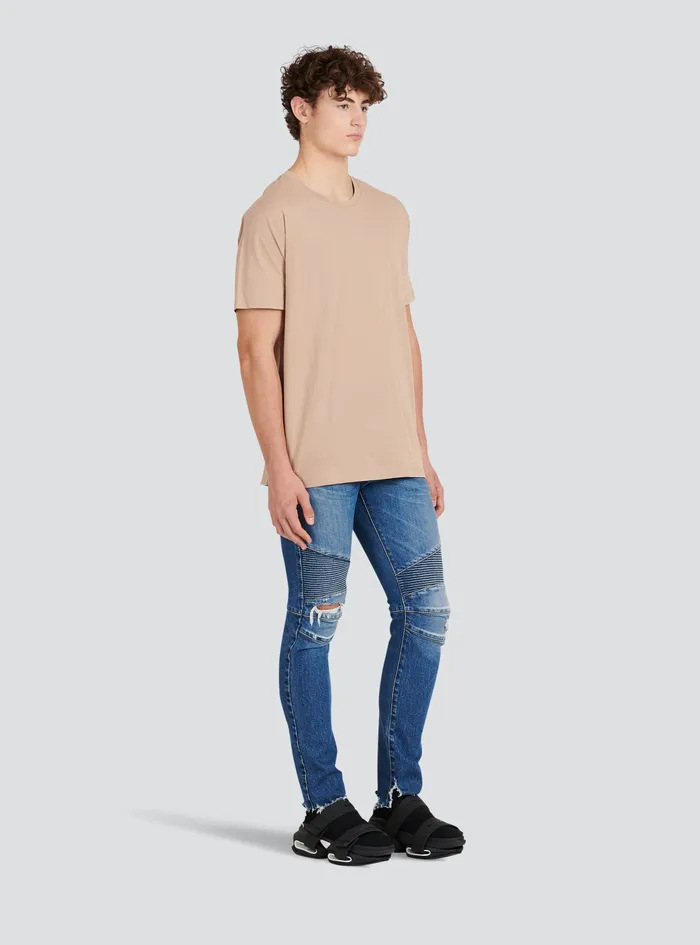 Balmain TShirts Mens Oversized EcoDesigned Cotton TShirt With Balmain Logo Print Beige Balmain TShirts Mens Oversized EcoDesigned Cotton TShirt With Balmain Logo Print Beige