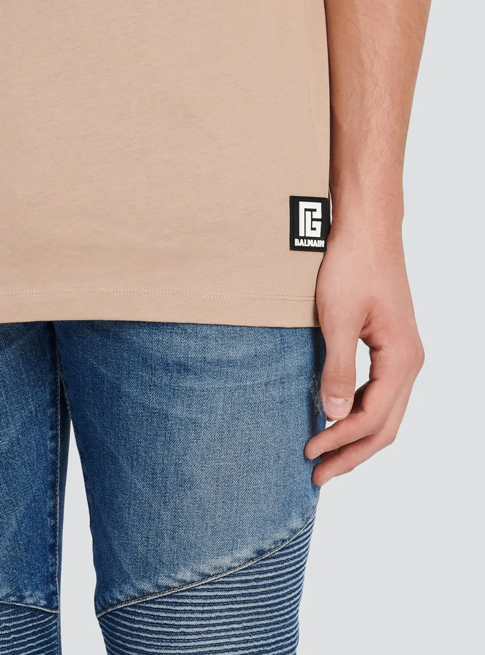 Balmain TShirts Mens Oversized EcoDesigned Cotton TShirt With Balmain Logo Print Beige Balmain TShirts Mens Oversized EcoDesigned Cotton TShirt With Balmain Logo Print Beige