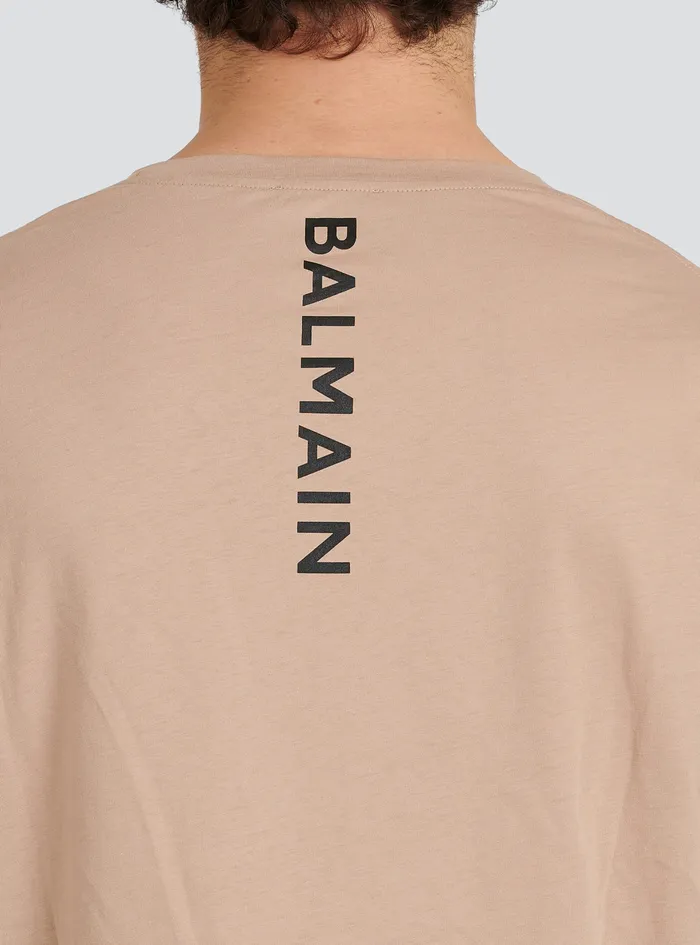 Balmain TShirts Mens Oversized EcoDesigned Cotton TShirt With Balmain Logo Print Beige Balmain TShirts Mens Oversized EcoDesigned Cotton TShirt With Balmain Logo Print Beige