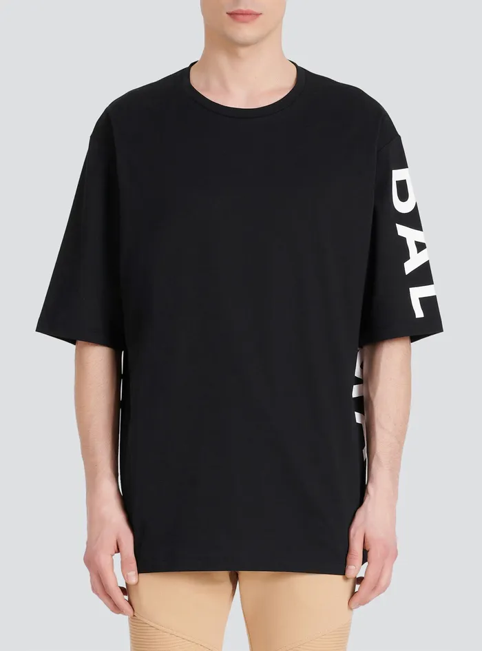 Balmain TShirts Mens Oversized EcoDesigned Cotton TShirt With Balmain Logo Print Black Balmain TShirts Mens Oversized EcoDesigned Cotton TShirt With Balmain Logo Print Black