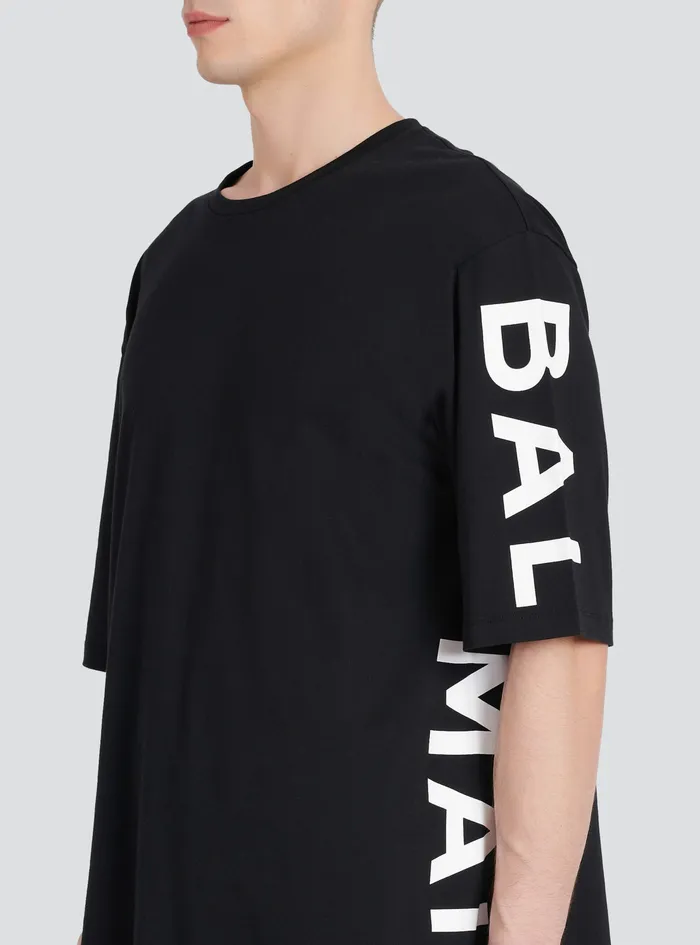 Balmain TShirts Mens Oversized EcoDesigned Cotton TShirt With Balmain Logo Print Black Balmain TShirts Mens Oversized EcoDesigned Cotton TShirt With Balmain Logo Print Black