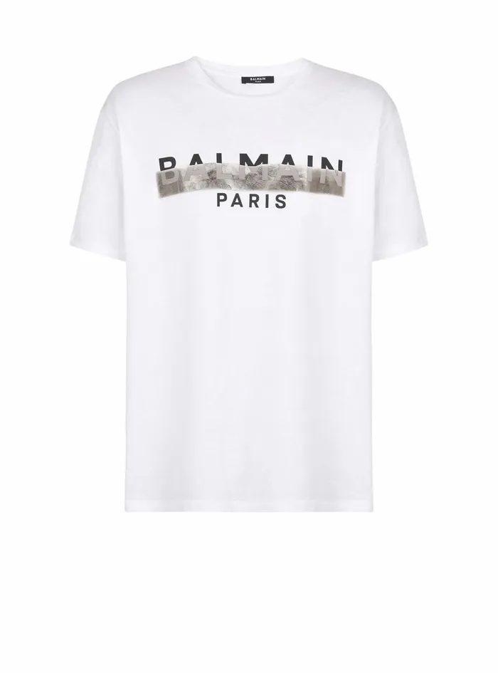Balmain TShirts Mens Oversized EcoDesigned Cotton TShirt With Balmain Logo Print White Balmain TShirts Mens Oversized EcoDesigned Cotton TShirt With Balmain Logo Print White