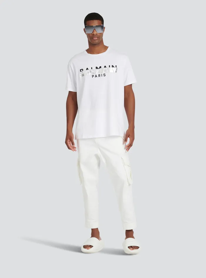 Balmain TShirts Mens Oversized EcoDesigned Cotton TShirt With Balmain Logo Print White Balmain TShirts Mens Oversized EcoDesigned Cotton TShirt With Balmain Logo Print White