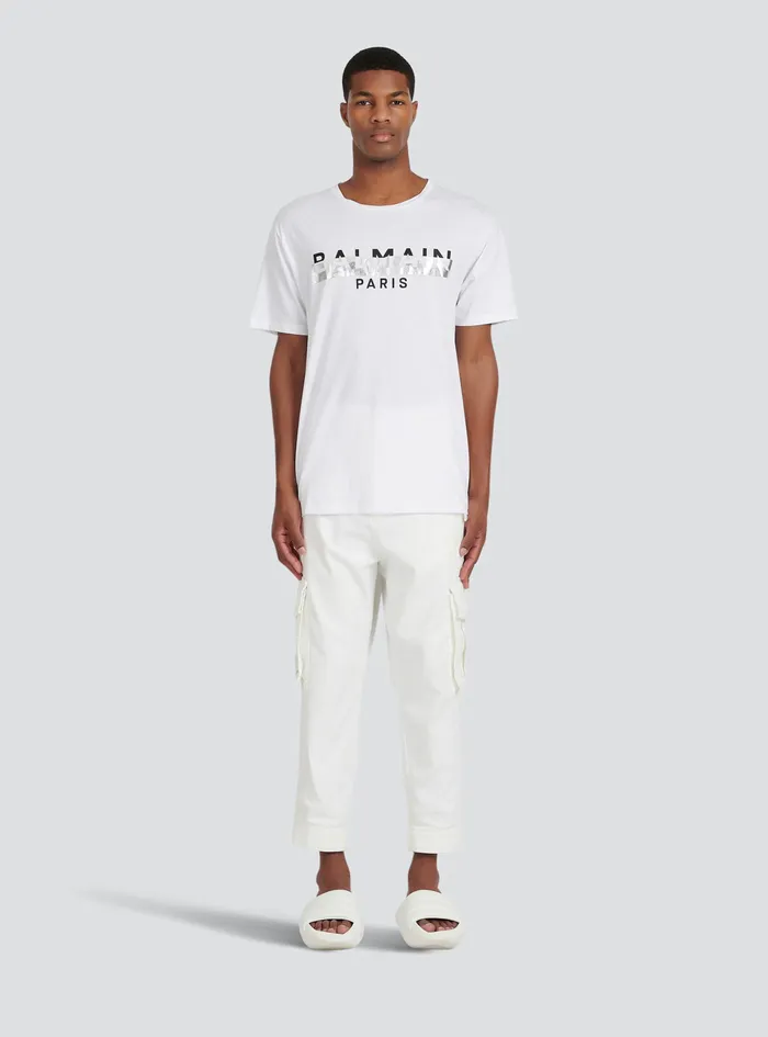 Balmain TShirts Mens Oversized EcoDesigned Cotton TShirt With Balmain Logo Print White Balmain TShirts Mens Oversized EcoDesigned Cotton TShirt With Balmain Logo Print White