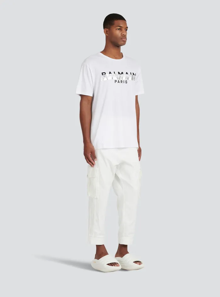 Balmain TShirts Mens Oversized EcoDesigned Cotton TShirt With Balmain Logo Print White Balmain TShirts Mens Oversized EcoDesigned Cotton TShirt With Balmain Logo Print White