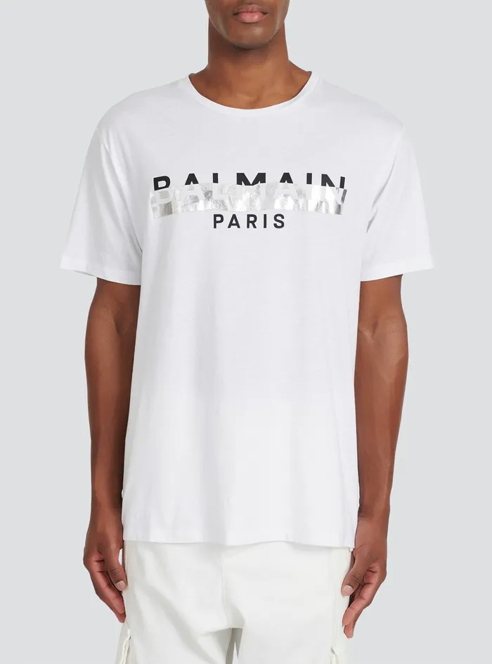 Balmain TShirts Mens Oversized EcoDesigned Cotton TShirt With Balmain Logo Print White Balmain TShirts Mens Oversized EcoDesigned Cotton TShirt With Balmain Logo Print White