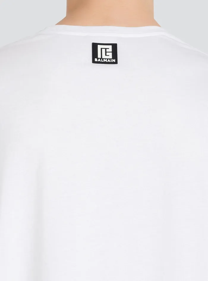 Balmain TShirts Mens Oversized EcoDesigned Cotton TShirt With Balmain Logo Print White Balmain TShirts Mens Oversized EcoDesigned Cotton TShirt With Balmain Logo Print White