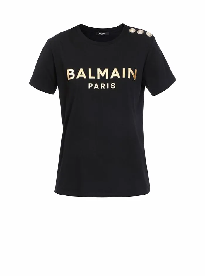Balmain TShirts Womens Cotton TShirt With Balmain Logo Print Black