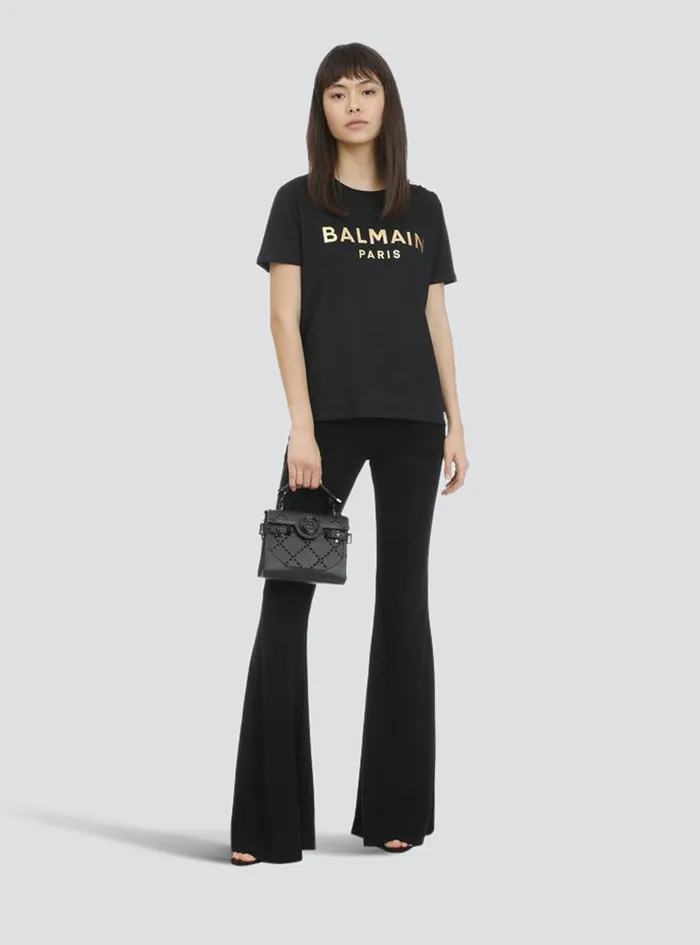 Balmain TShirts Womens Cotton TShirt With Balmain Logo Print Black
