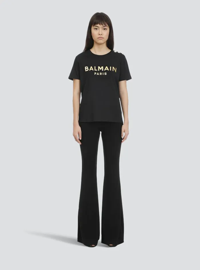 Balmain TShirts Womens Cotton TShirt With Balmain Logo Print Black