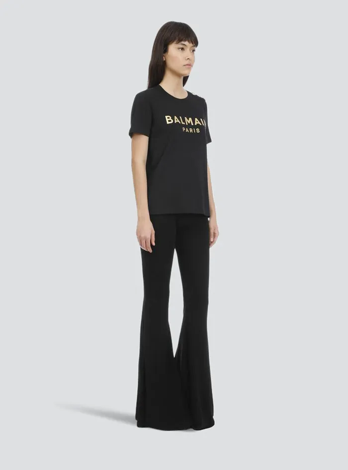 Balmain TShirts Womens Cotton TShirt With Balmain Logo Print Black