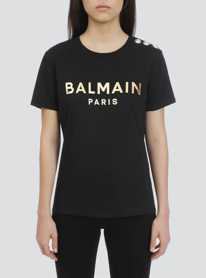 Balmain TShirts Womens Cotton TShirt With Balmain Logo Print Black