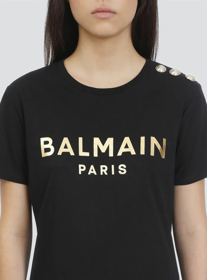 Balmain TShirts Womens Cotton TShirt With Balmain Logo Print Black